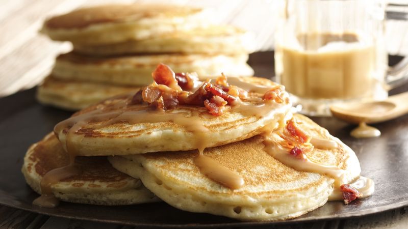 Bacon Pancakes with Maple-Peanut Butter Syrup