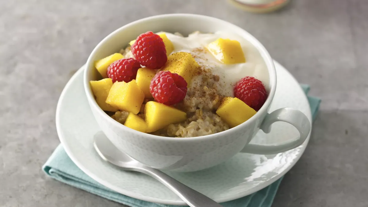 Caribbean Steel Cut Oats with Fruit and Yogurt