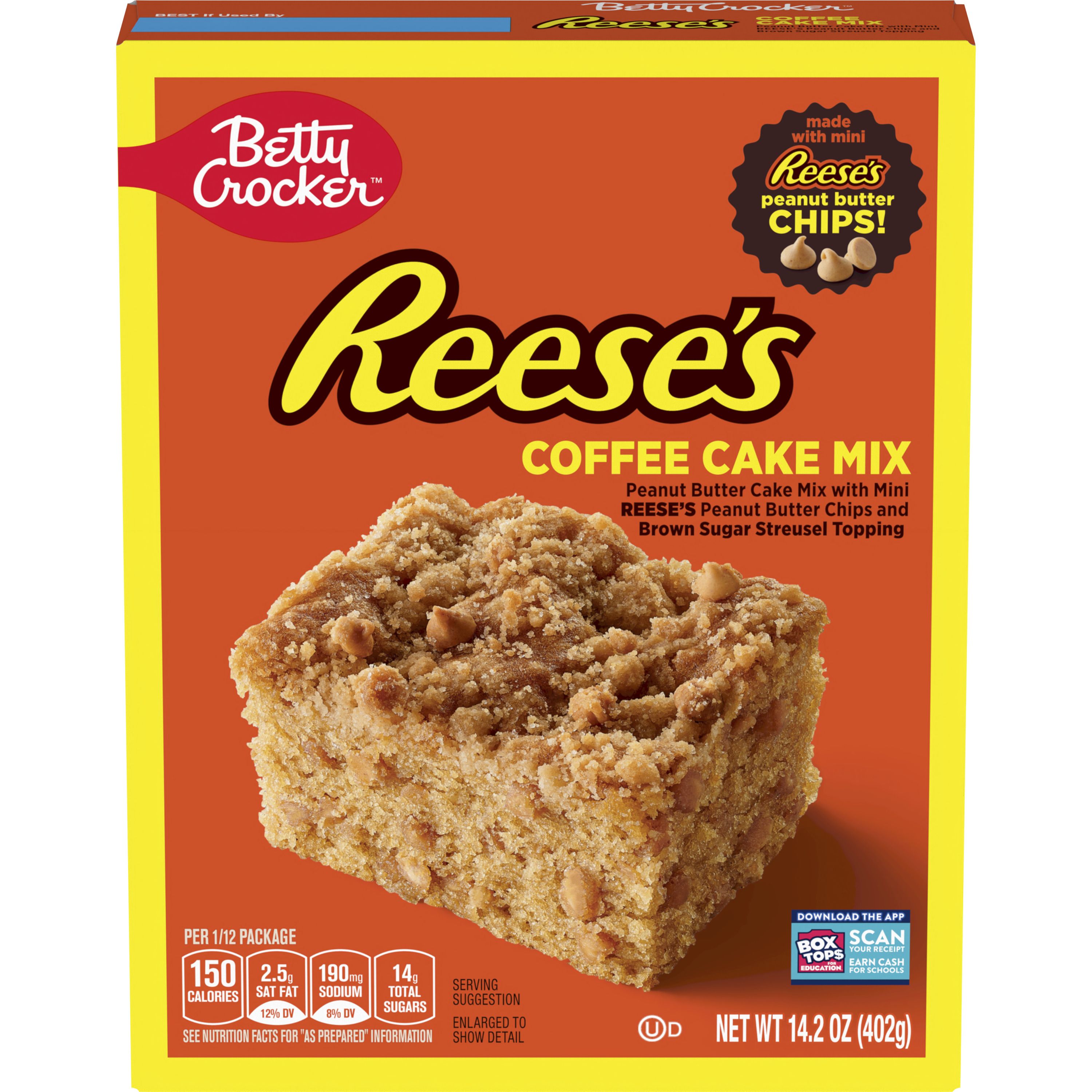 Betty Crocker REESE'S Peanut Butter Coffee Cake Mix with Brown Sugar Streusel Topping, 14.2 oz - Front