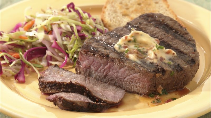 Tenderloin Steaks with Chive and Bacon Butter