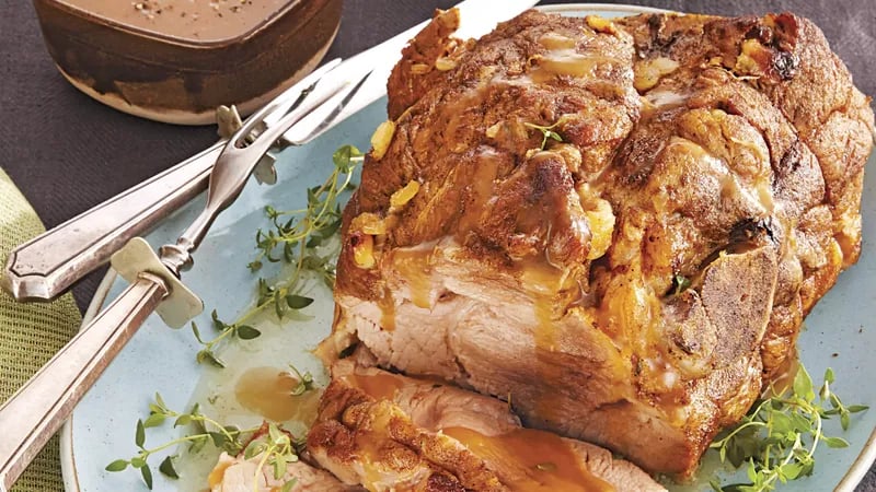 Roast Pork with Garlic Onion Gravy