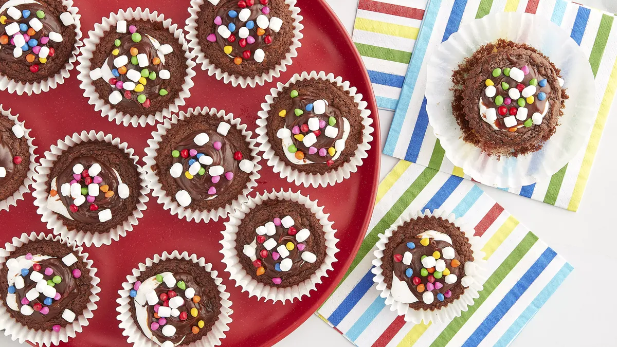 Marshmallow Rainbow Fudge Brownie Cups