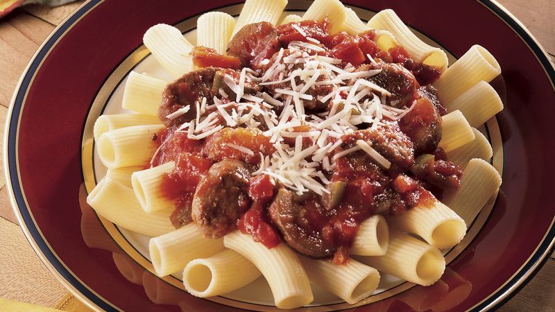 Spicy Sausage and Peppers Rigatoni