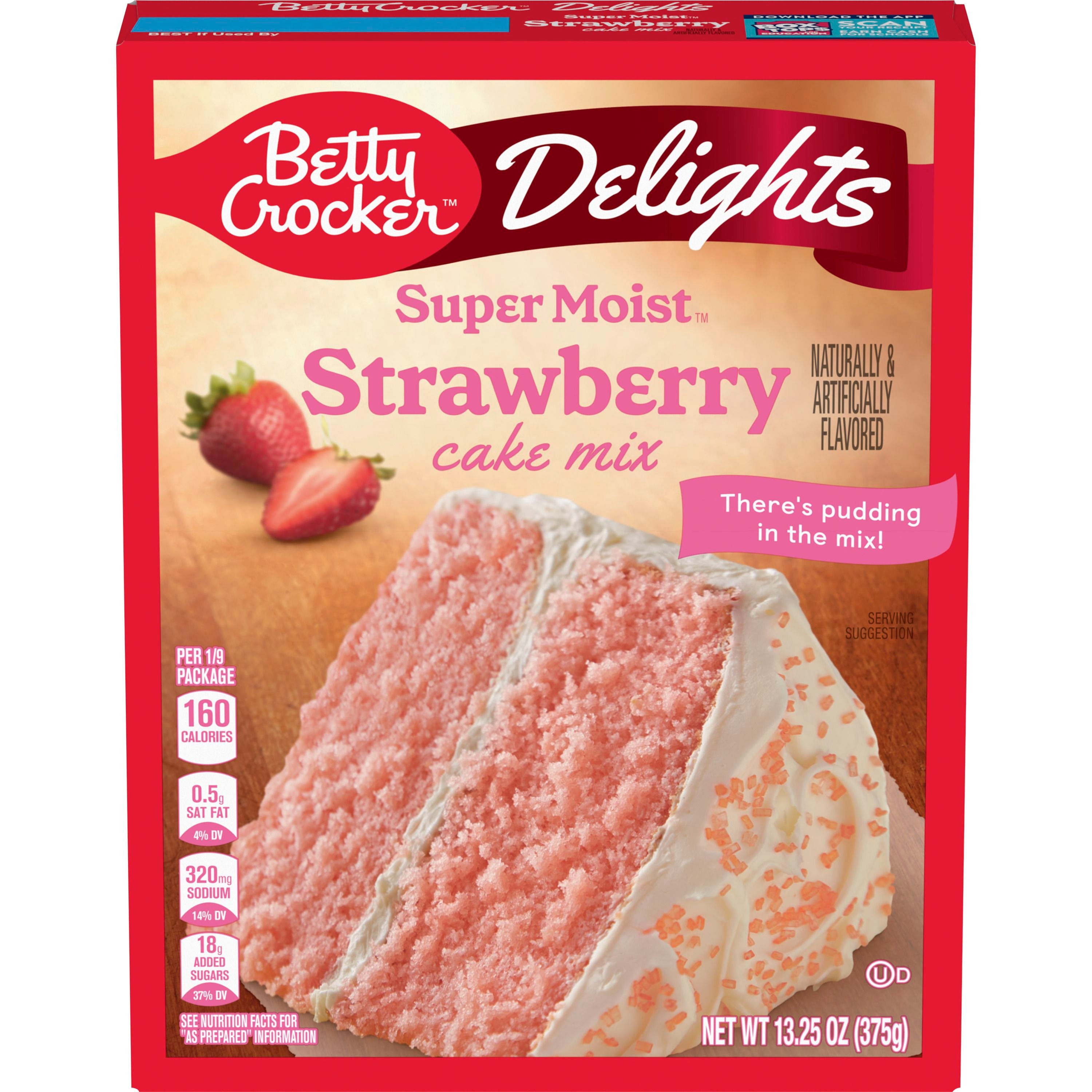 Betty Crocker Delights Super Moist Strawberry Cake Mix, 13.25 oz. - Front