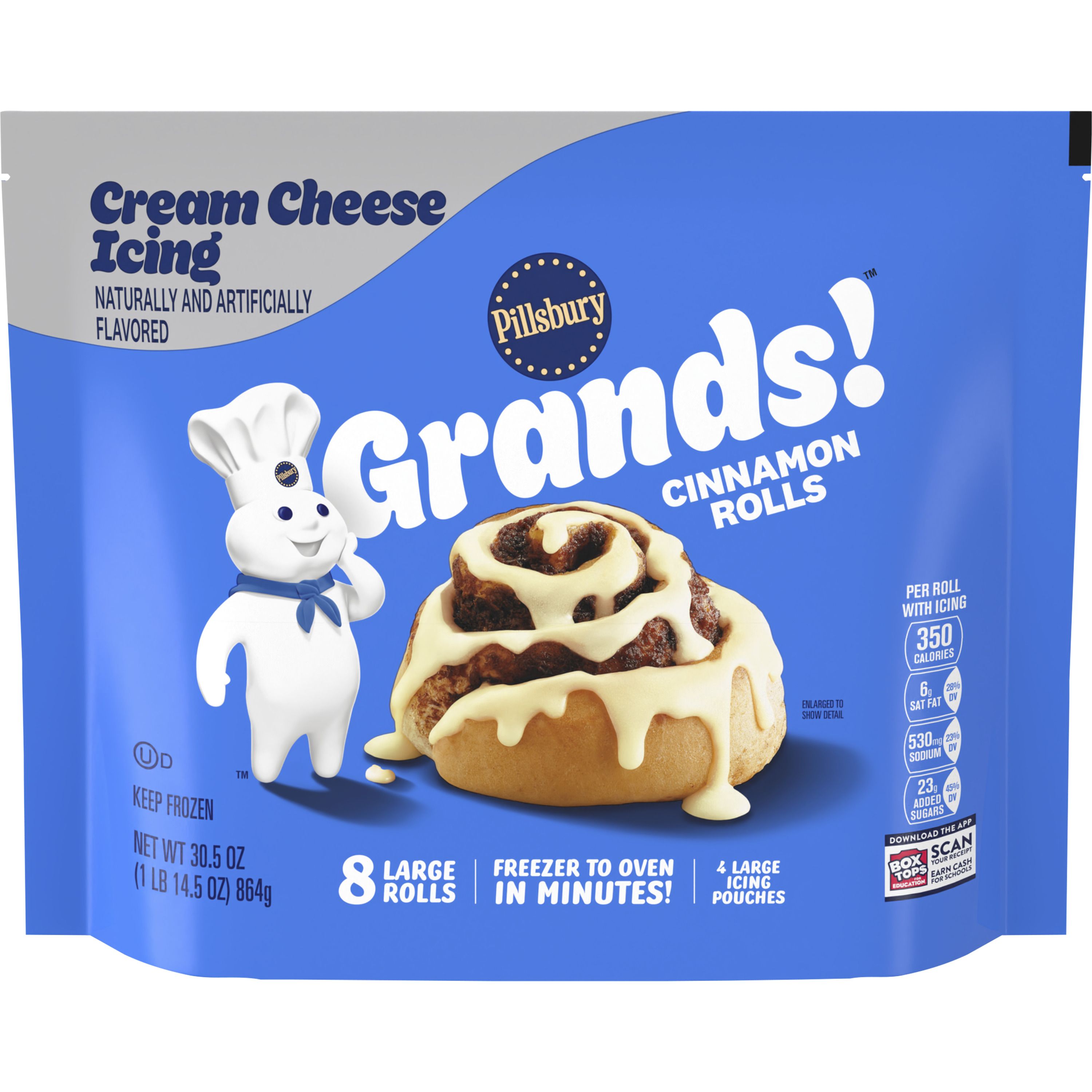 Pillsbury™ Grands!™ Cinnamon Rolls with Cream Cheese Icing, Frozen Dough, 8 Ct, 30.5 oz - Front