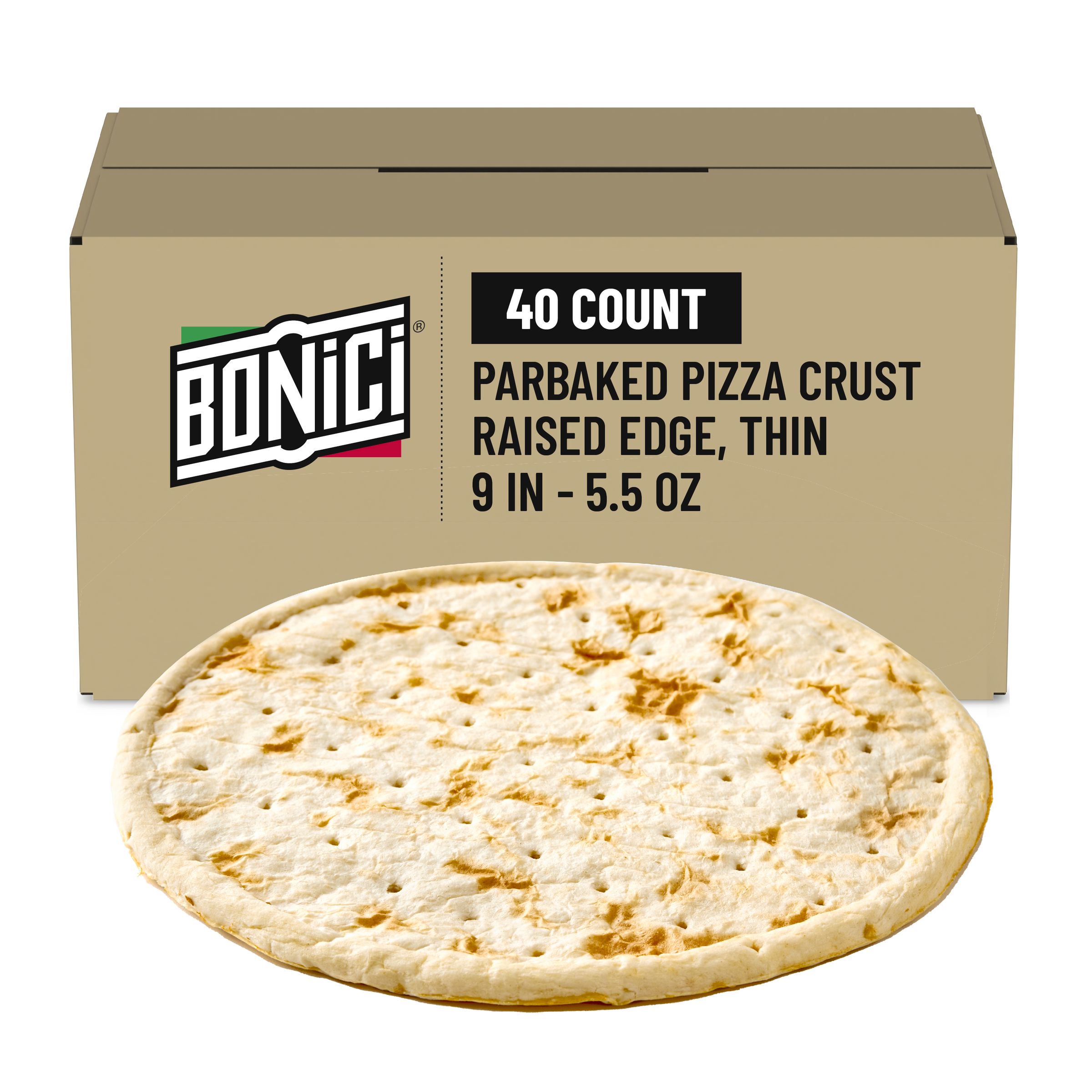  Case Optimized Hero BONICI® Frozen Parbaked Pizza Crust Raised Edge Thin 9 in 40/5.5 OZ