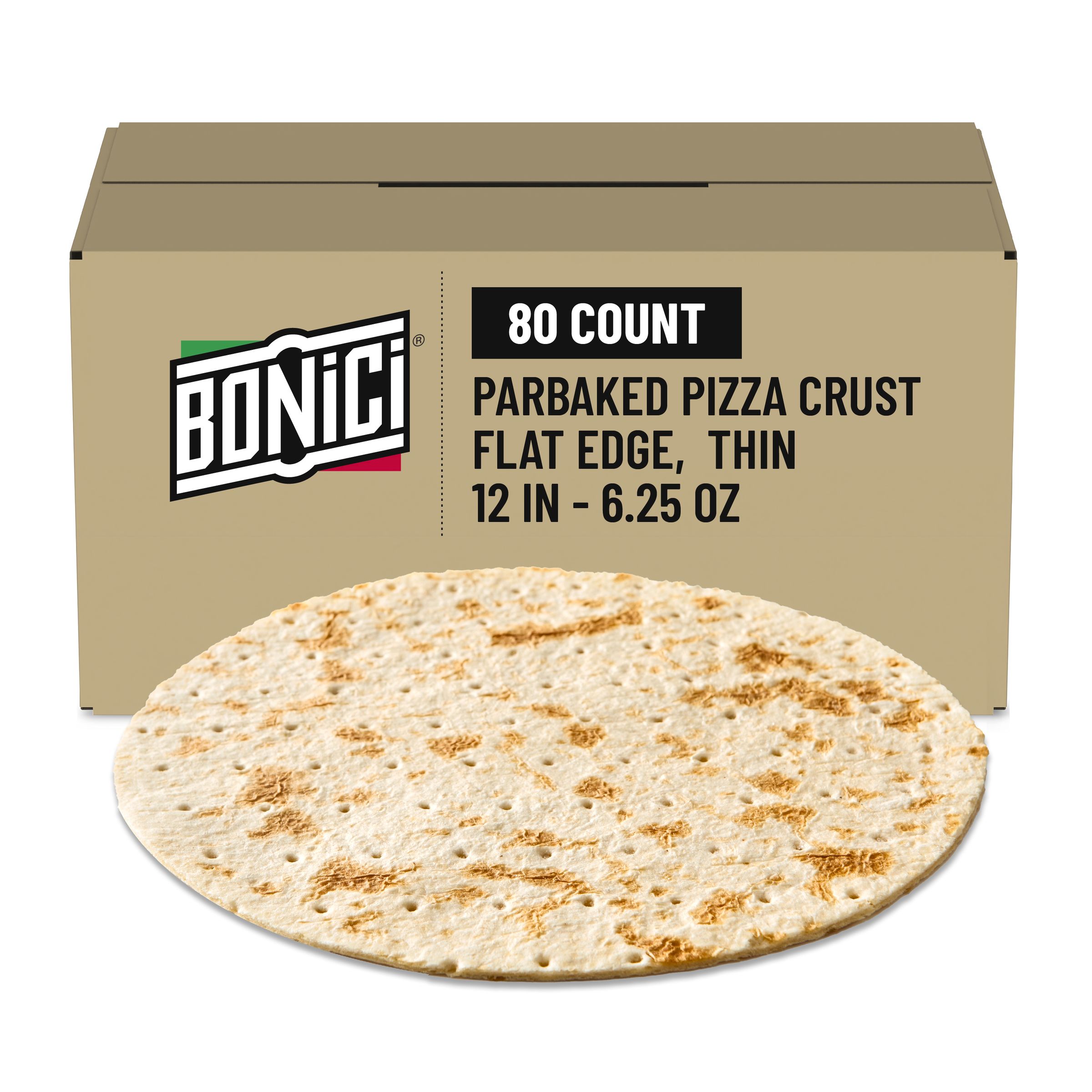  Case Optimized Hero BONICI® Frozen Parbaked Pizza Crust Flat Edge Thin 12 in 80/6.25 OZ
