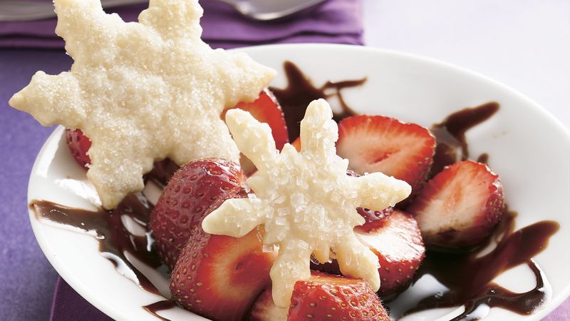 Strawberries in Chocolate with Pastry Snowflakes