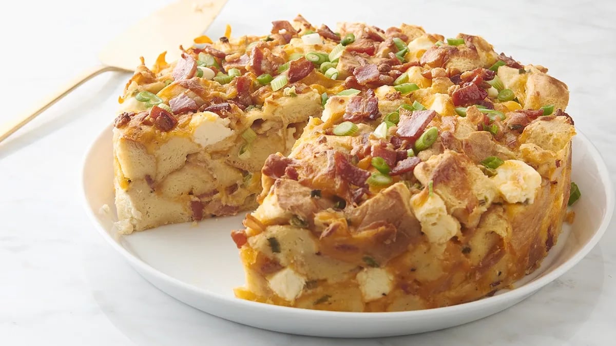 Bacon and Cheddar Cheesecake Strata