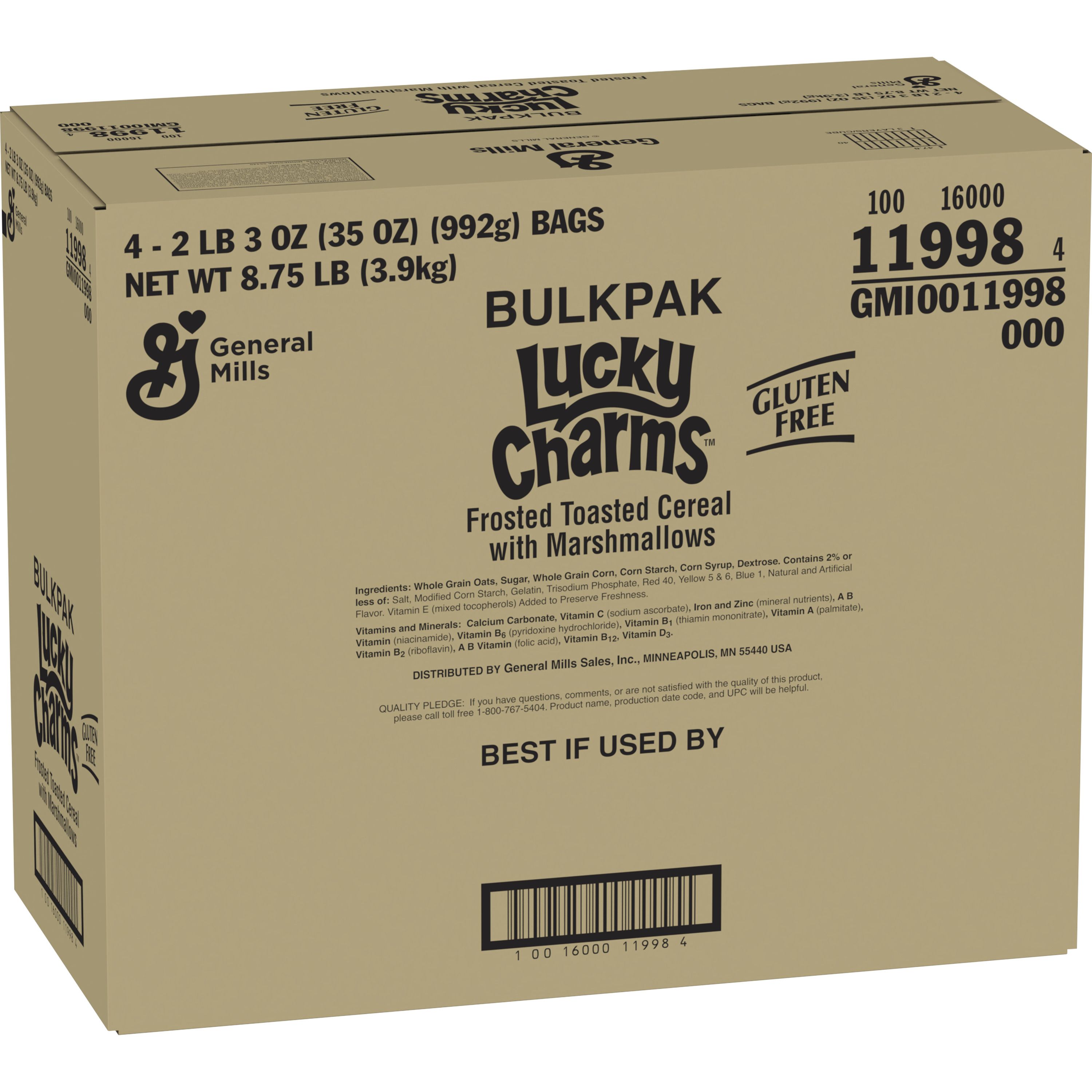 Case - Left Front 3D Lucky Charms Gluten Free Cereal Bulk Bag 4/35 OZ