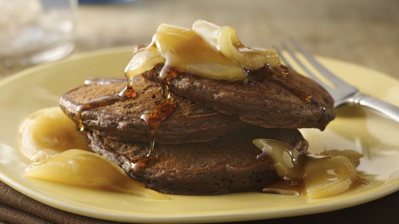 Chocolate Pancakes with Maple-Pear Sauce