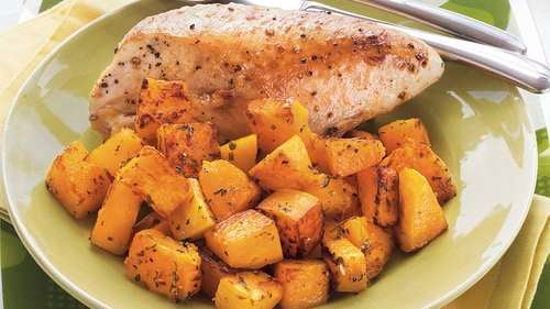 Roasted Chicken Breasts & Butternut Squash & Herbed Wine Sauce