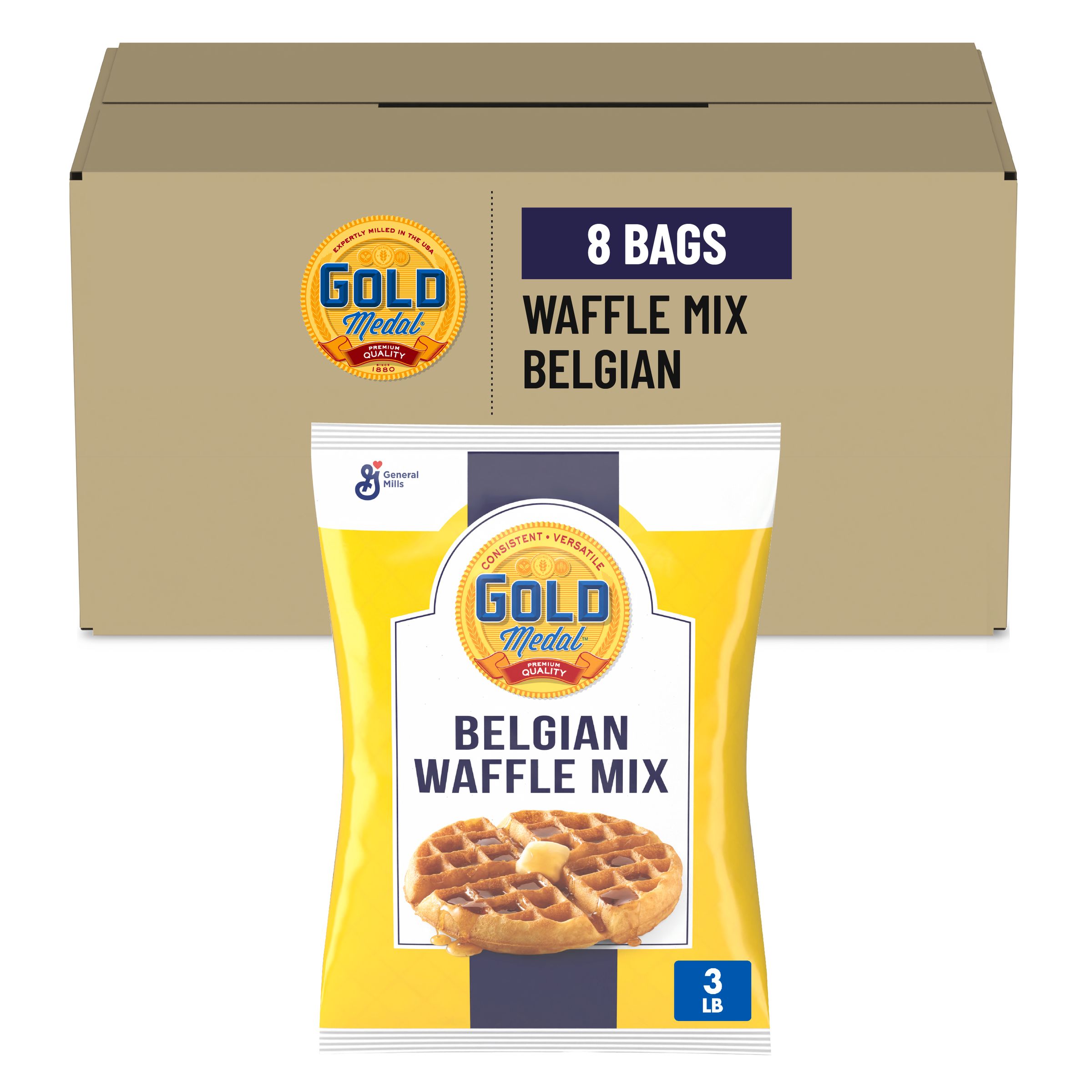  Case Optimized Hero Gold Medal Waffle Mix Bag Belgian 8/60 OZ