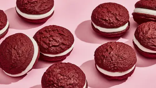 Red Velvet Sandwich Cookies with White Chocolate Buttercream