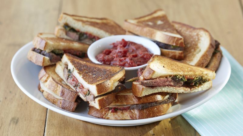 Cheesy Steak and Provolone Sandwiches with Tomato Jam