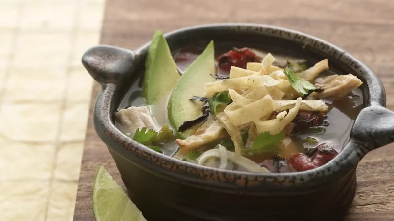Tortilla Soup with Baked Tortilla Strips