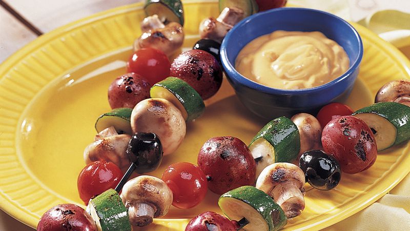 Vegetable Kabobs with Mexican Cheese Sauce