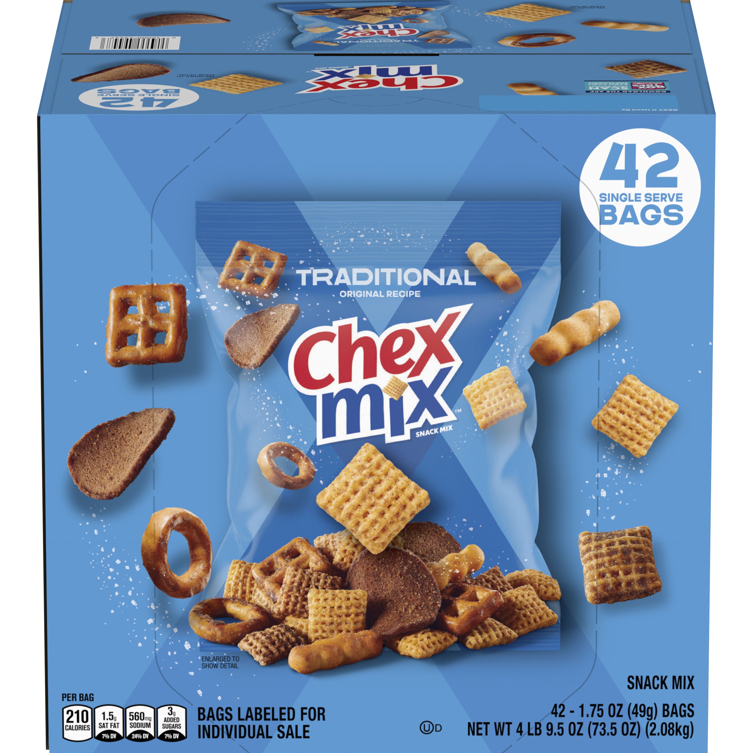 Front - 3D Chex Mix Snack Mix Single Serve Pouch Traditional 42/1.75 OZ