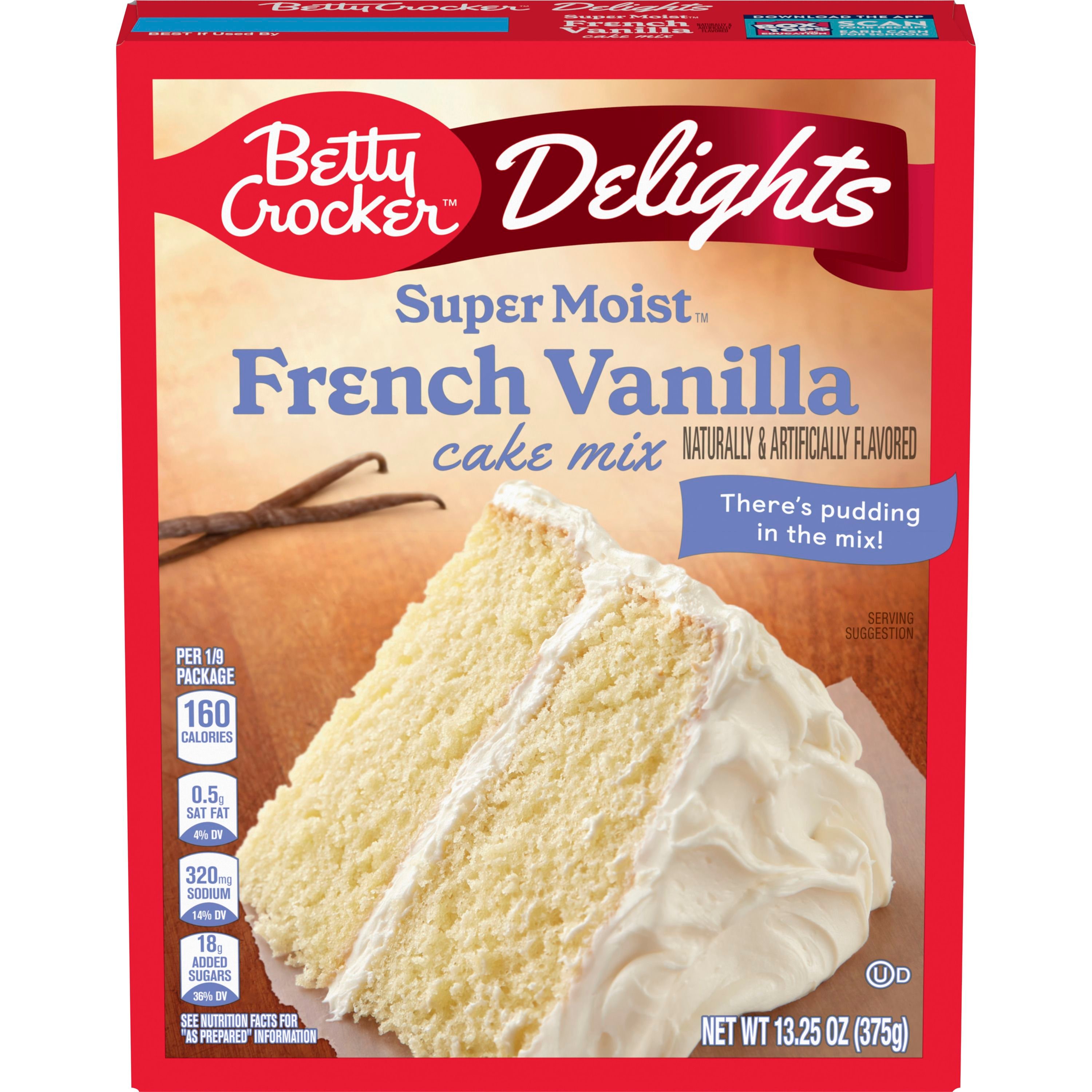 Betty Crocker Delights Super Moist French Vanilla Flavored Cake Mix, 13.25 oz - Front