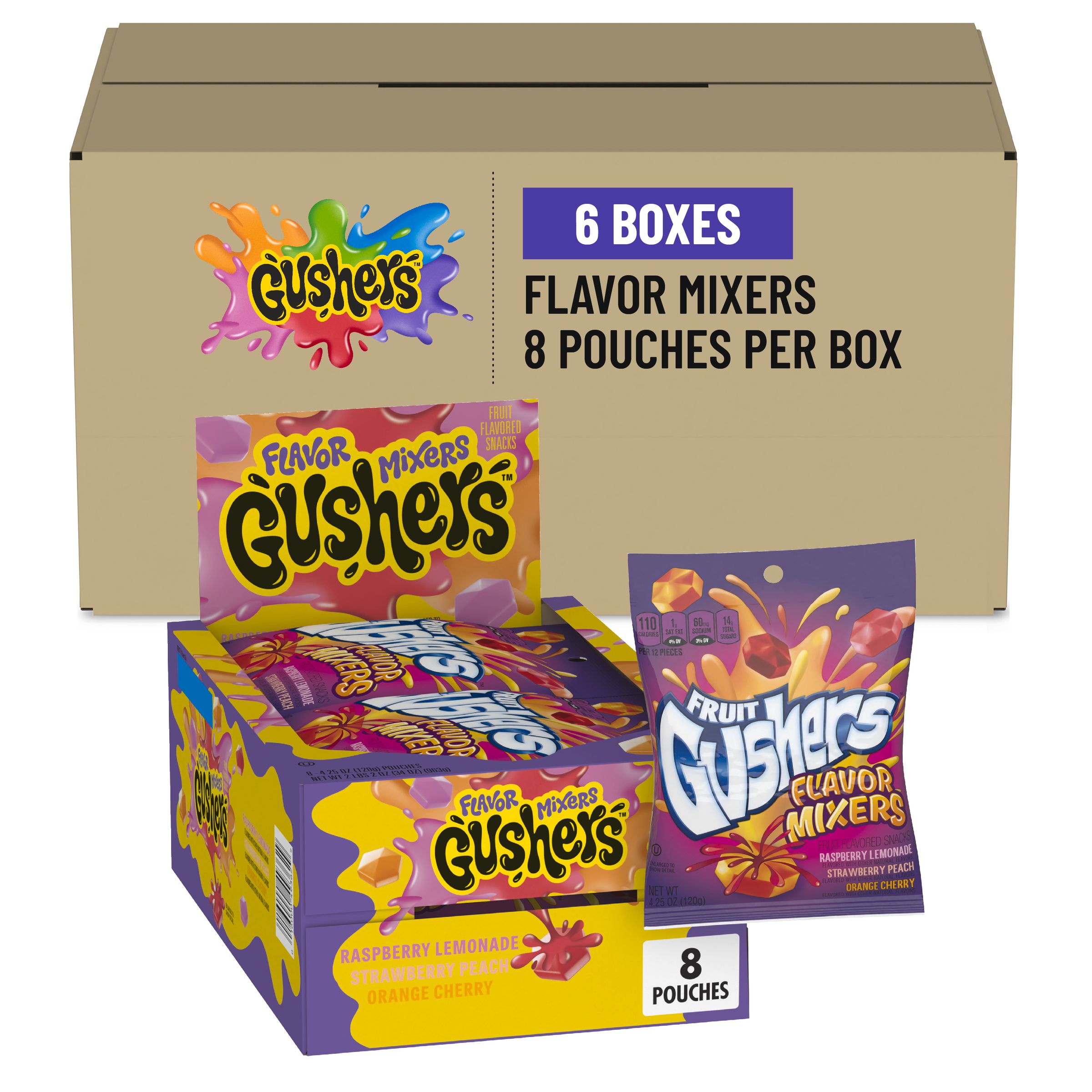  Case Optimized Hero Fruit Gushers(TM) Gluten Free Fruit Snacks Flavor Mixers (8 ct) 4.25 oz