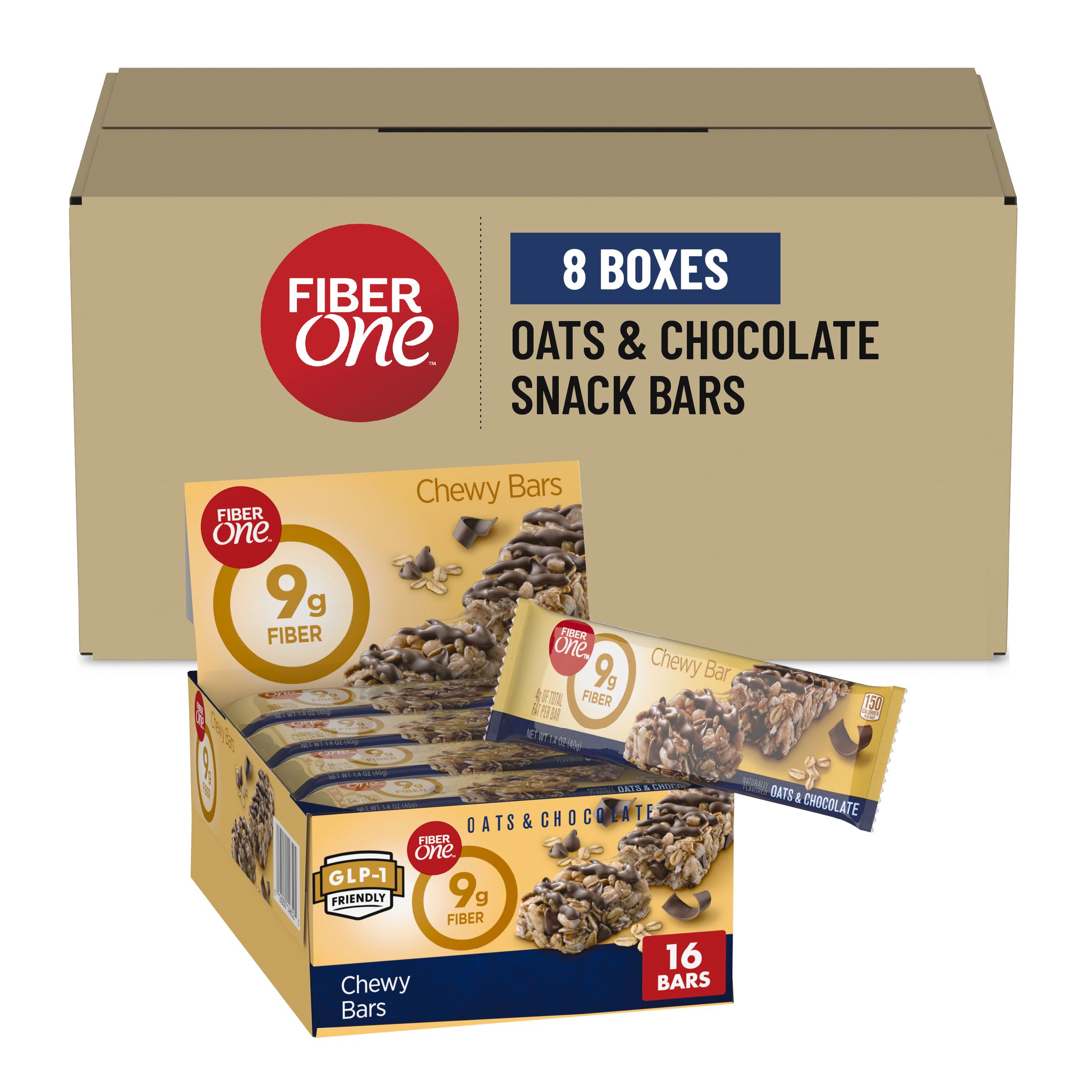  Case Optimized Hero Fiber One Snack Bar Single Serve Pouch Oats & Chocolate 8/22.6 OZ