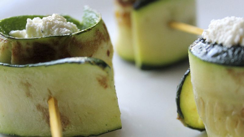 Grilled Zucchini Rolls Filled with Herb Cheese