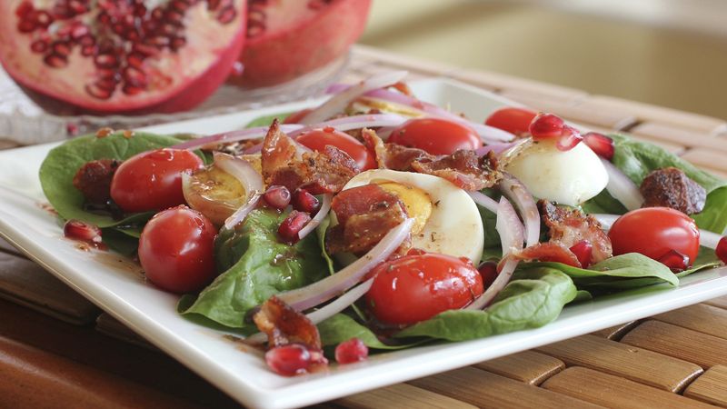 Spinach Salad with Warm Pomegranate Salad Dressing