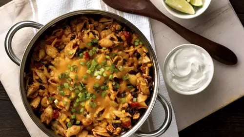 One-Pot Cheesy Chicken Enchilada Pasta