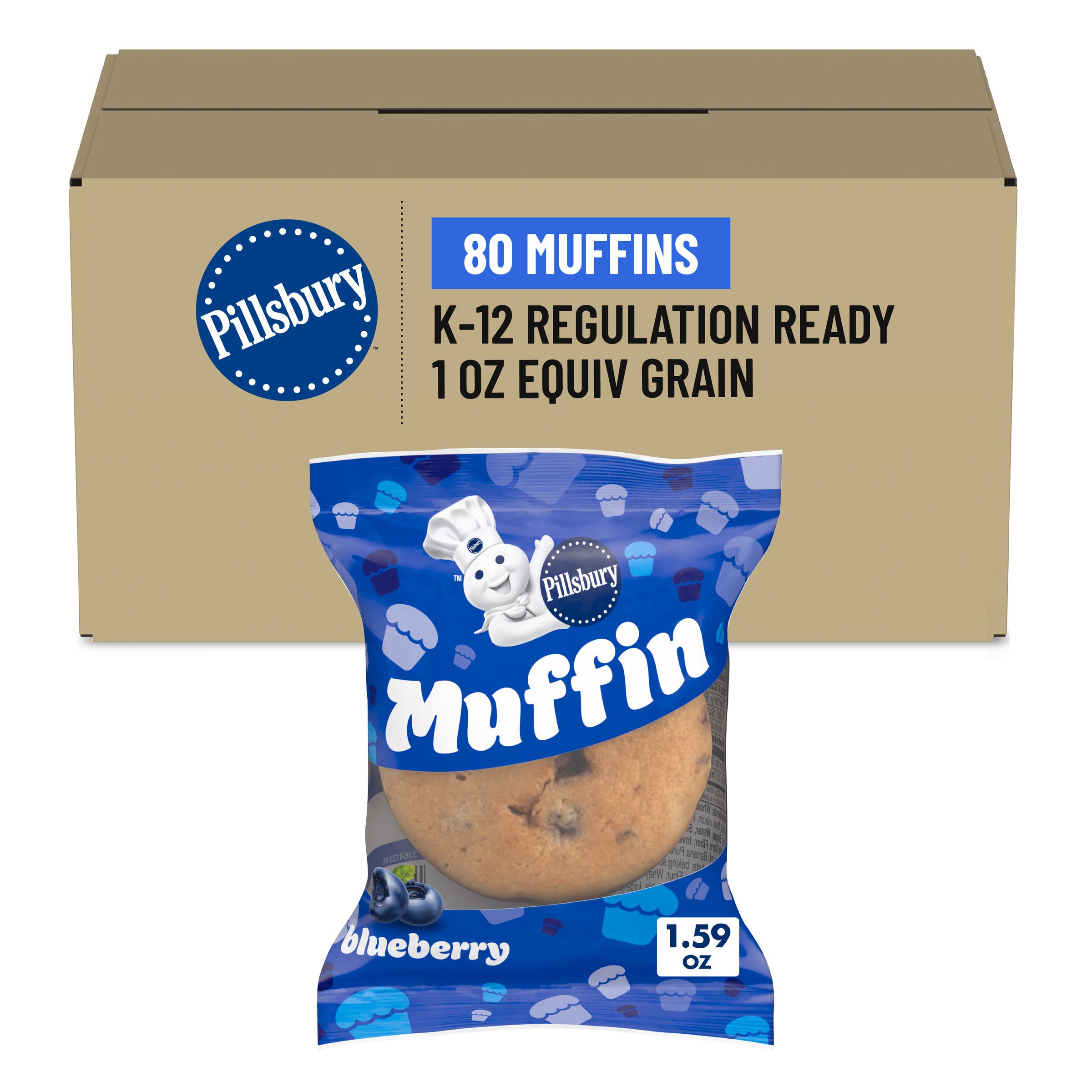  Case Optimized Hero Pillsbury Frozen Meals Baked Muffin Single Serve Pouch Blueberry 80/1.59 OZ