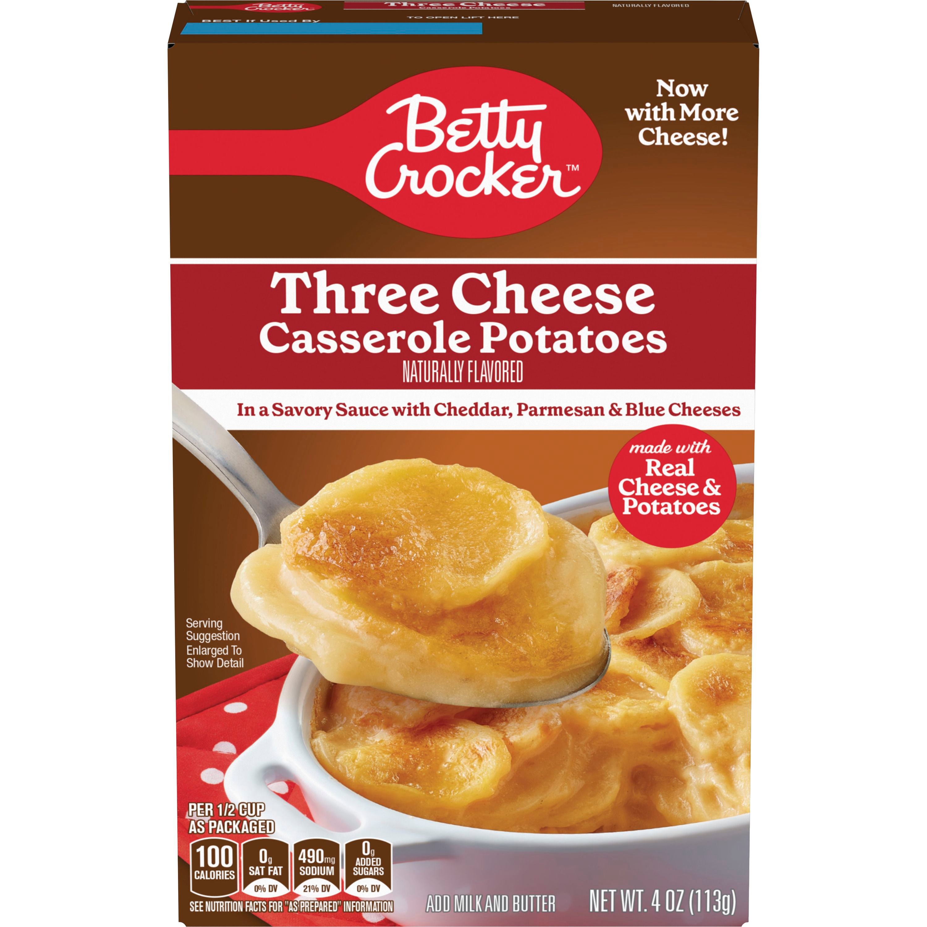 Betty Crocker Three Cheese Casserole Potatoes, Made With Real Cheese, 4 oz Box - Front