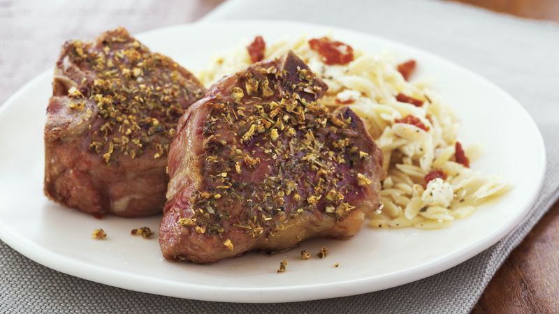 Lamb Chops with Herbed-Feta Orzo