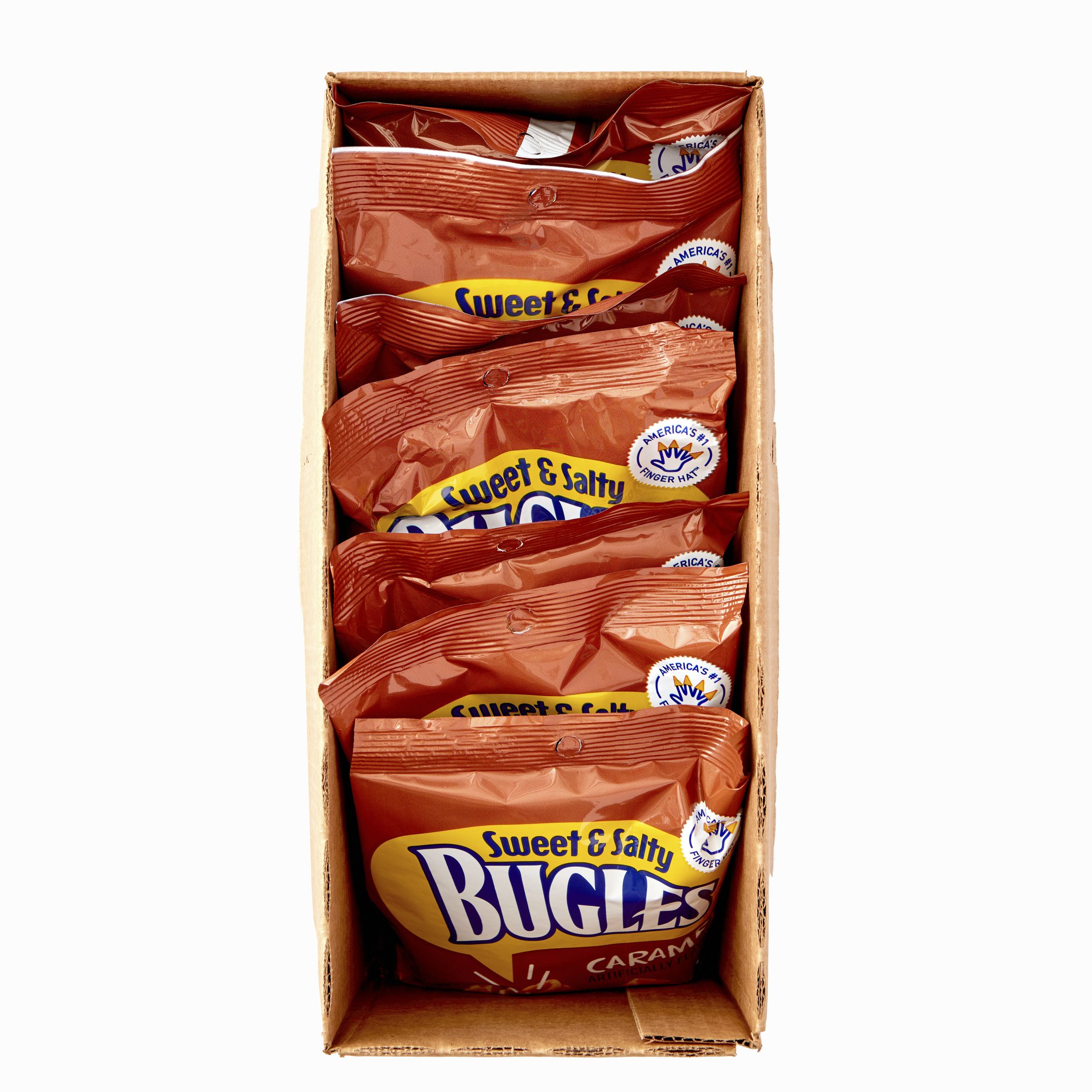  Open Case Bugles(TM) Snack Caramel (7 ct) 3.5 oz