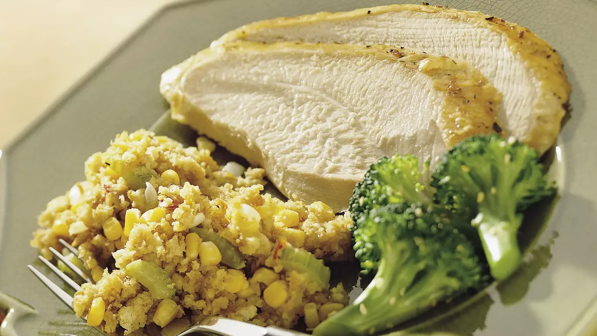 Turkey Breast with Cheesy Cornbread Stuffing