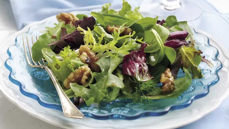 Mixed Greens Salad with Warm Walnut Dressing