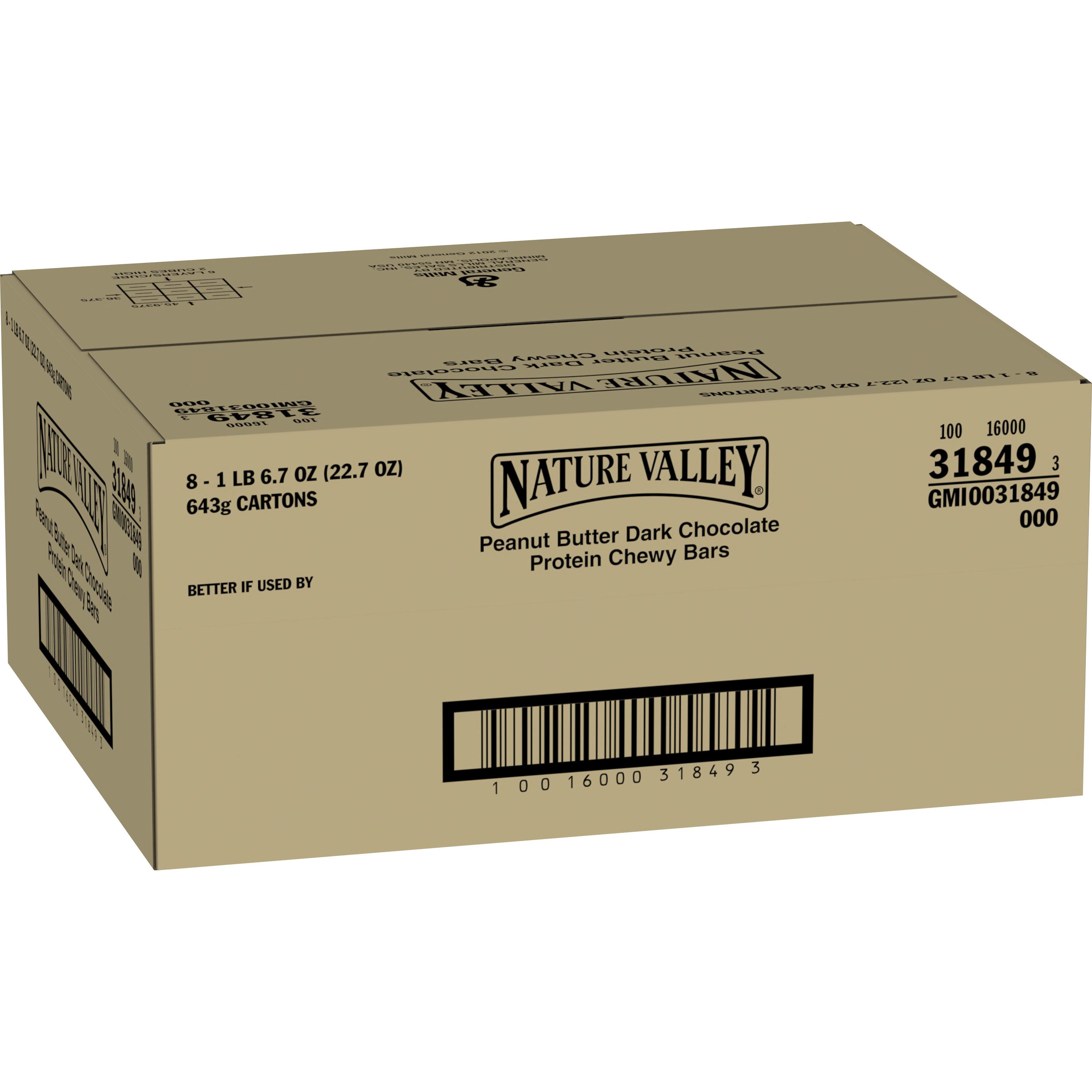 Case - Left Front 3D Nature Valley(TM) Protein Chewy Bars Peanut Butter Dark Chocolate (16 ct) 1.42 oz