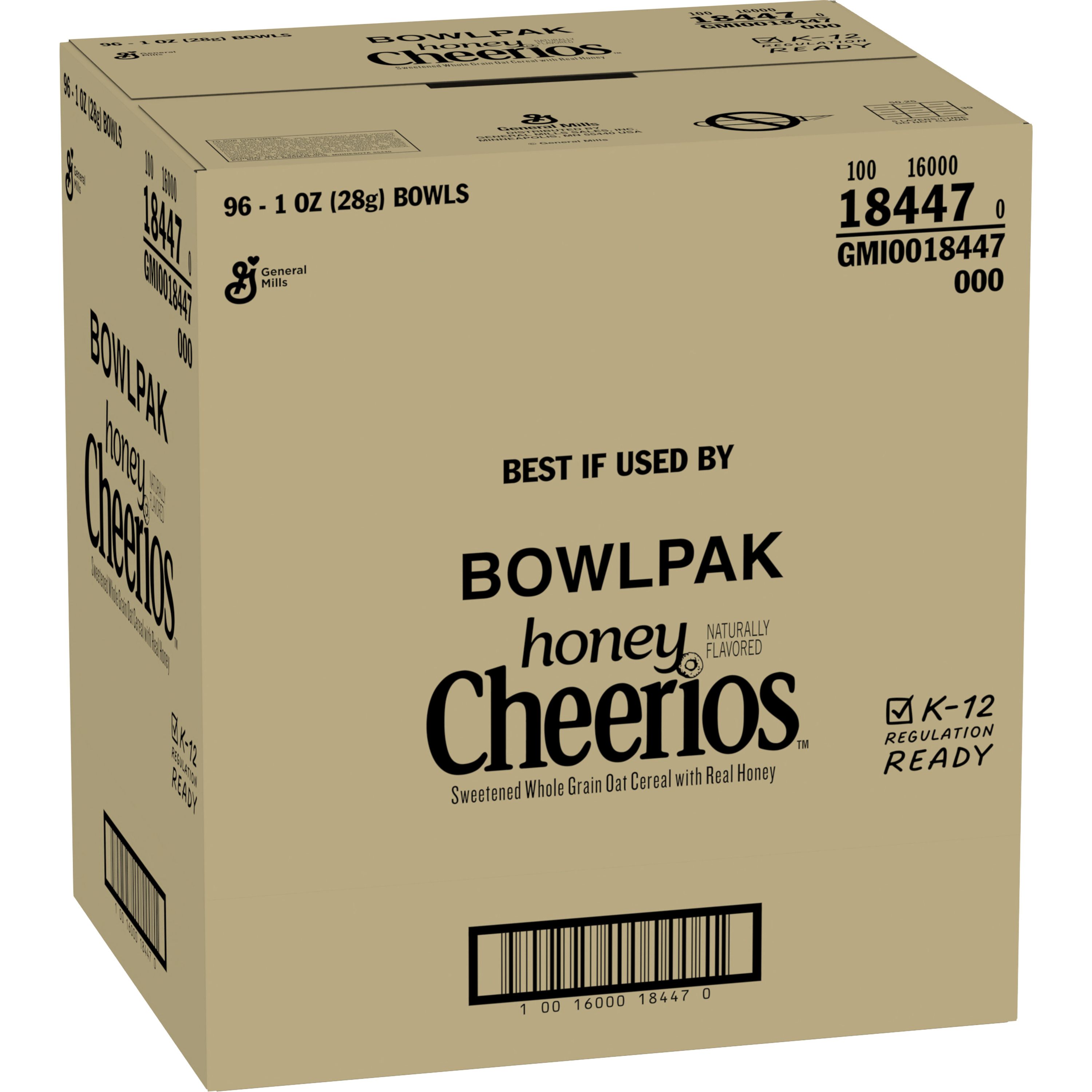 Case - Left Front 3D Honey Cheerios(TM) Cereal Single Serve Bowlpak (96 ct) 1 oz