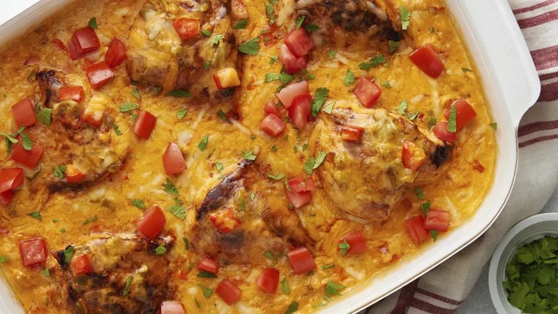 Smothered Chicken Queso Casserole