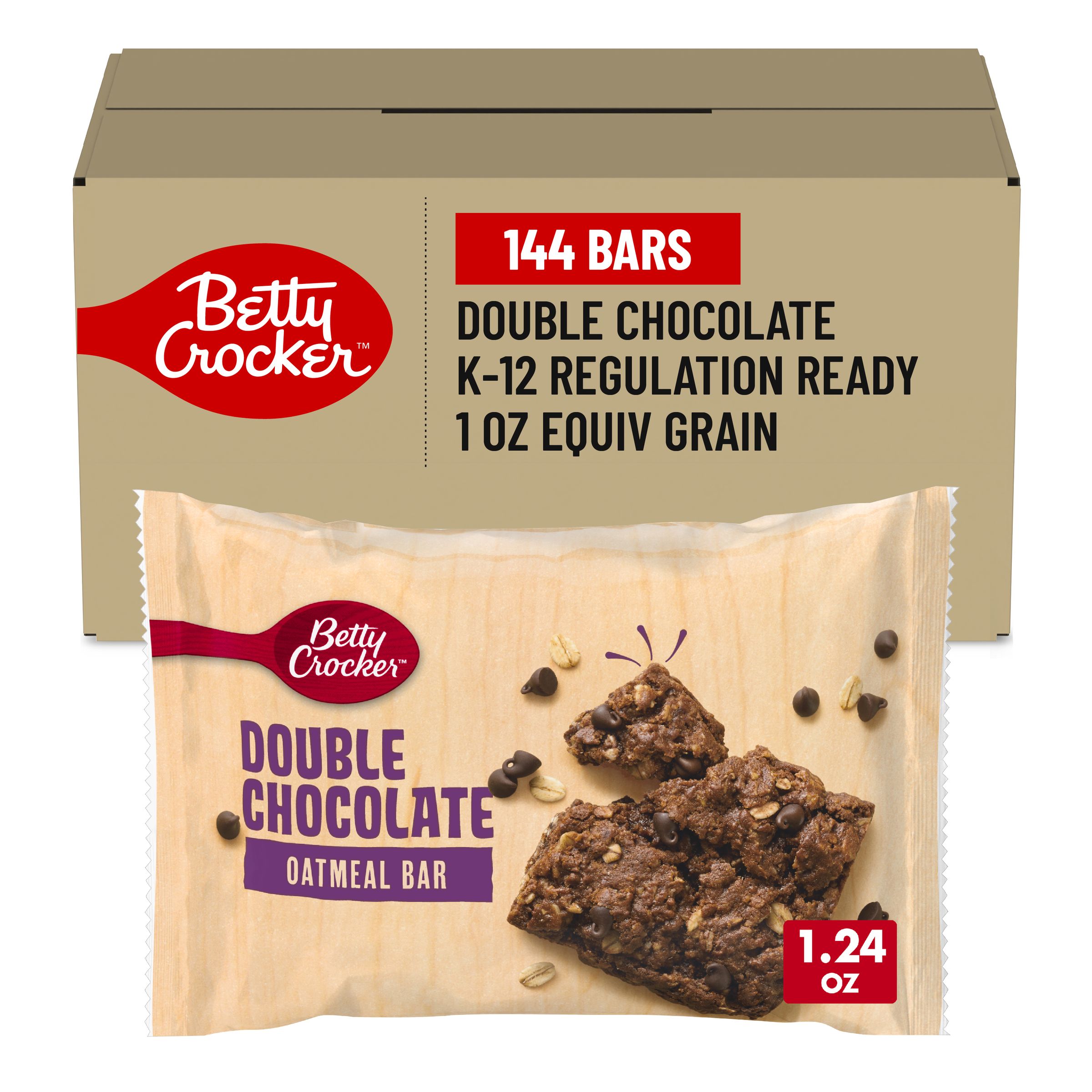  Case Optimized Hero Betty Crocker Oatmeal Bar Single Serve Pouch Double Chocolate 144/1.24 OZ