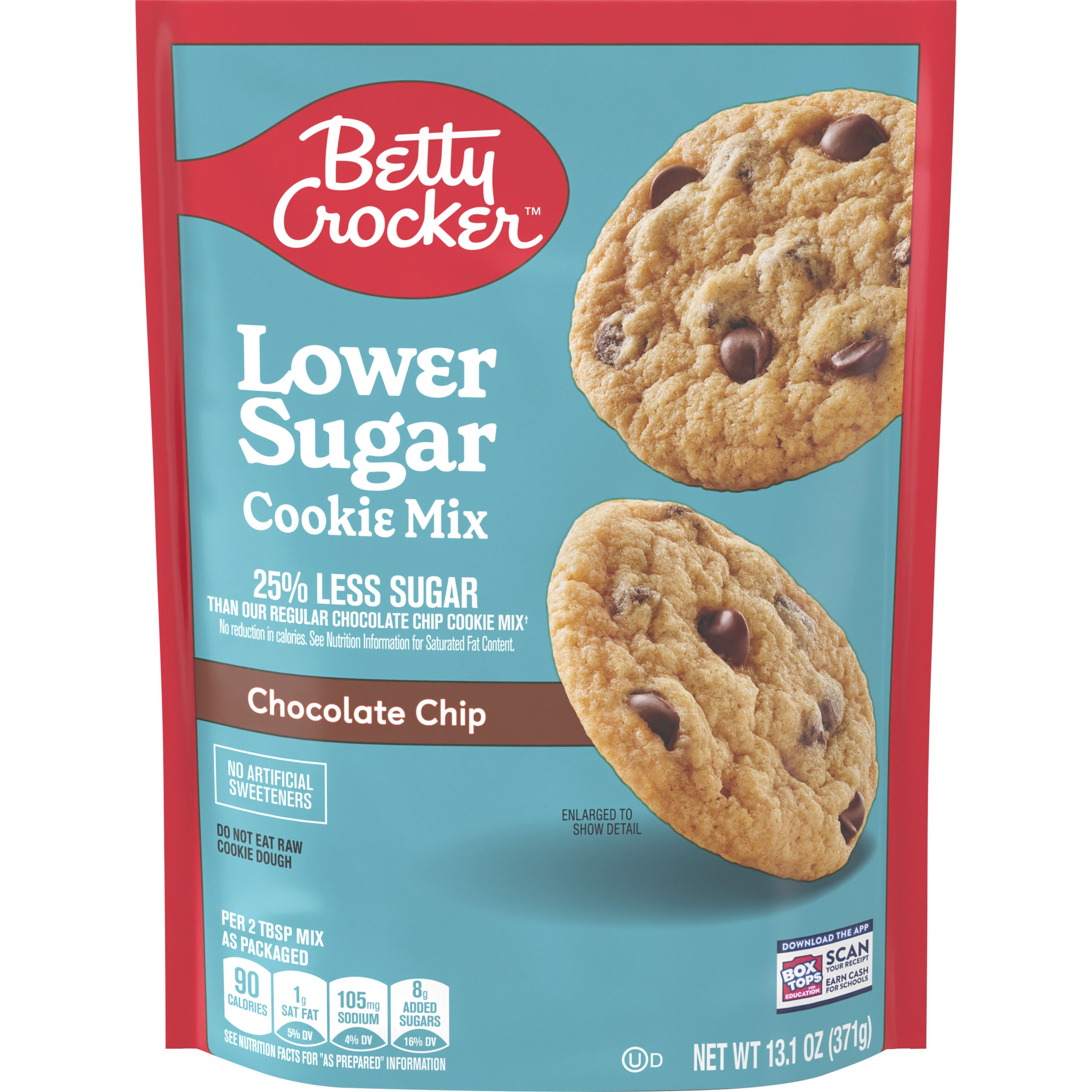 Betty Crocker Lower Sugar Cookie, Chocolate Chip Cookies, No Artificial Sweeteners, 13.1 oz - Front