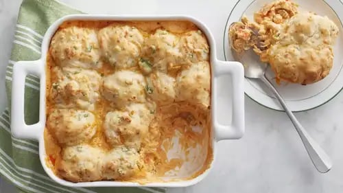 Buffalo Chicken Pot Pie with Cheddar Biscuits