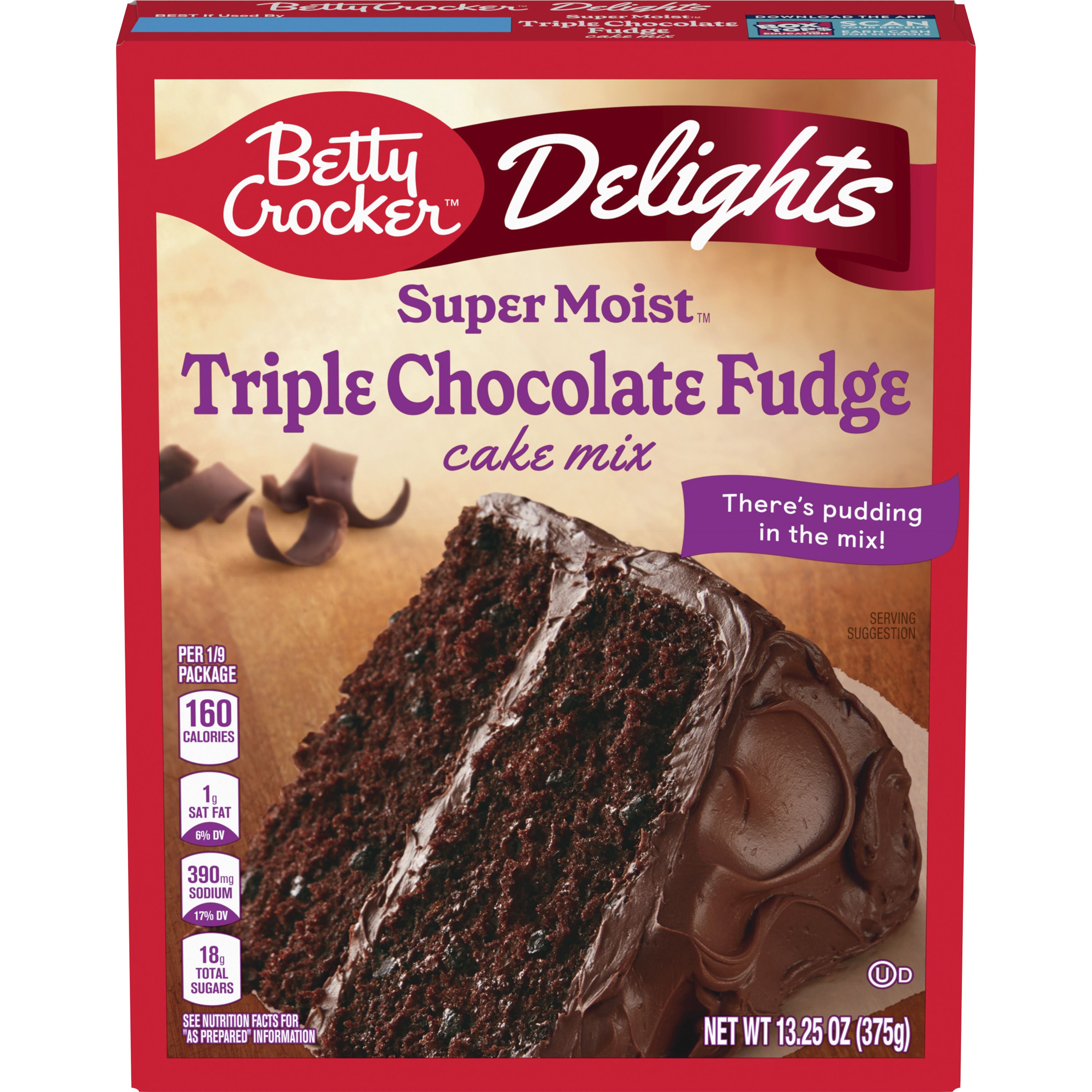 Betty Crocker Delights Super Moist Triple Chocolate Fudge Cake Mix, 13.25 oz - Front