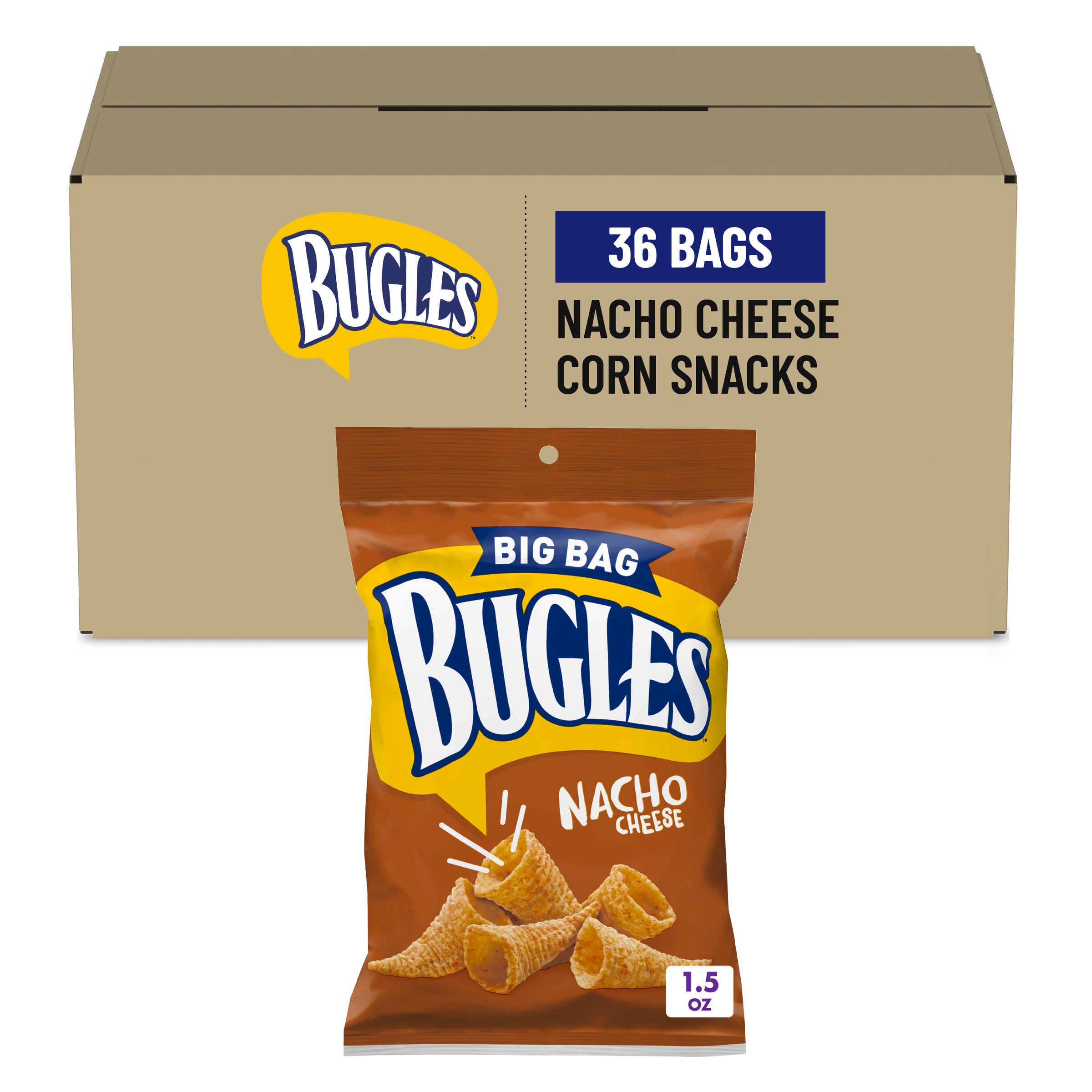  Case Optimized Hero Bugles Salty Snack Single Serve Pouch Nacho Cheese 36/1.5 OZ