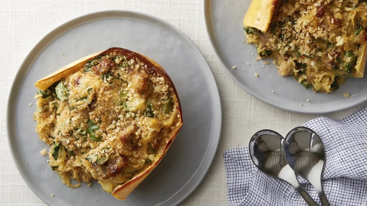 Stuffed Spaghetti Squash with Sausage and Spinach