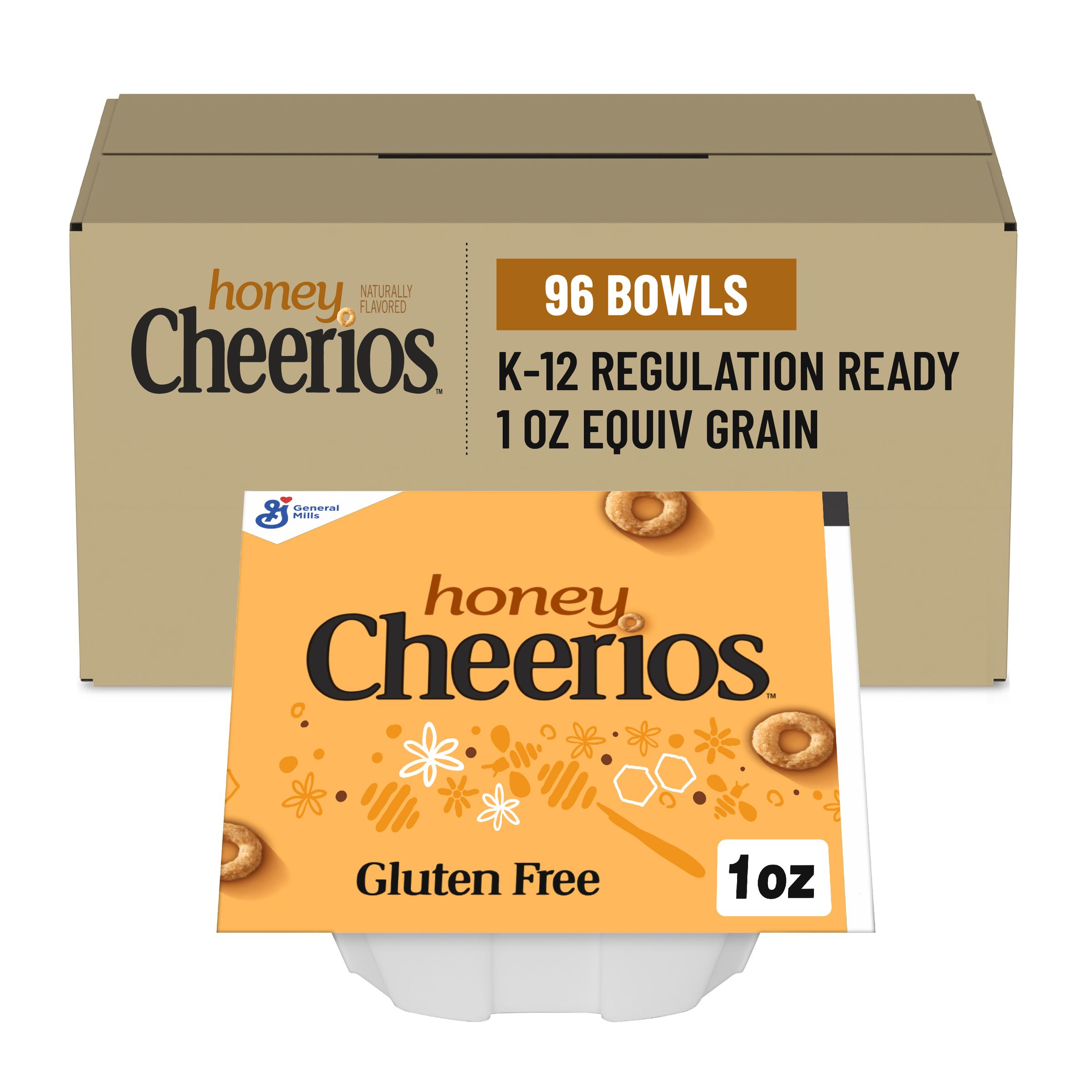  Case Optimized Hero Honey Cheerios Gluten Free Cereal Single Serve Bowlpak 96/1 OZ