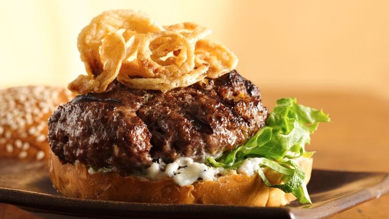 Killer Steak Burgers with Black Pepper Mayo and Crispy Onions