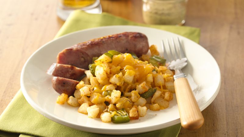 Roasted Chicken Sausage with Potatoes and Cheese
