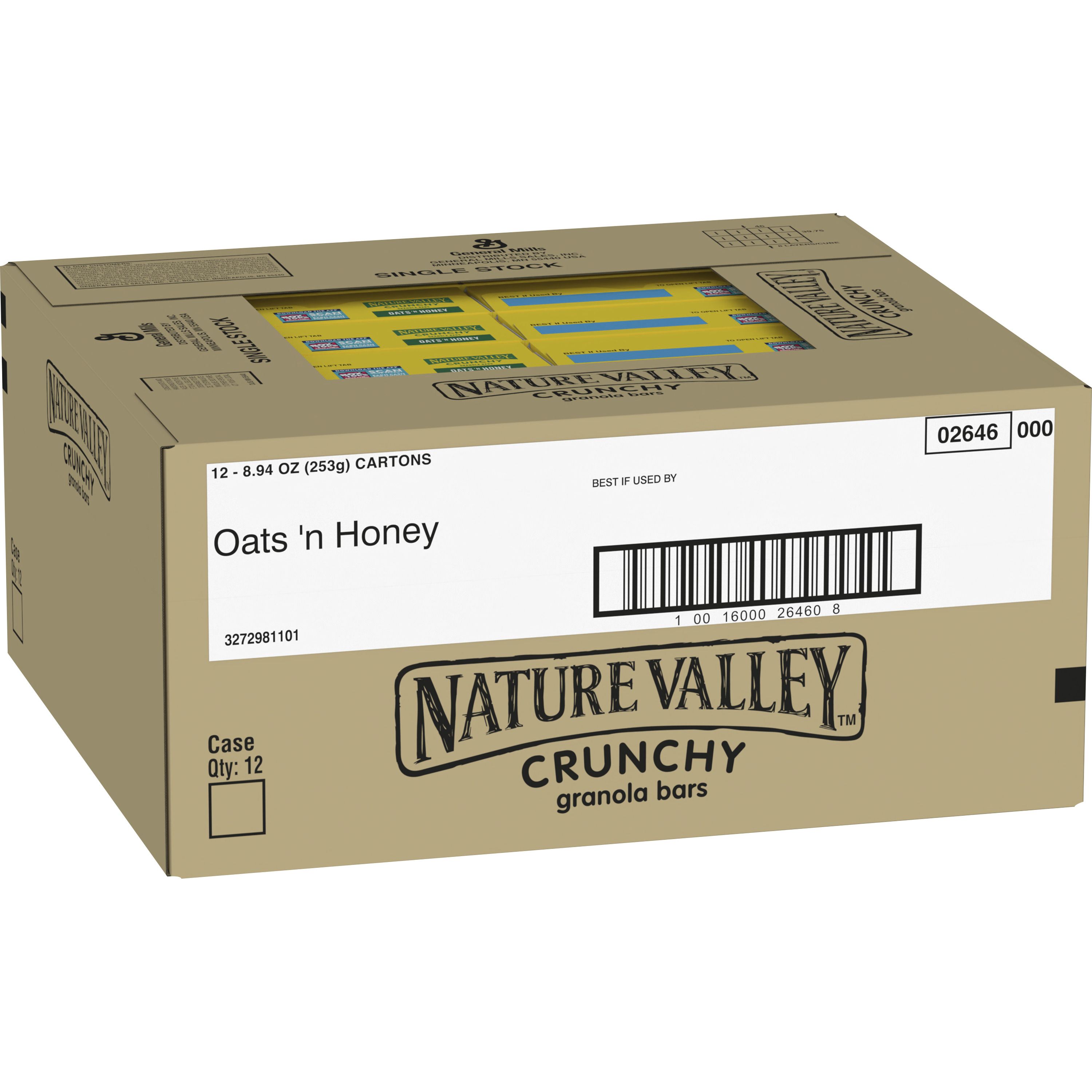 Case - Left Front 3D Nature Valley(TM) Crunchy Granola Bars Oats 'n Honey (Double Bar) (6 ct) 1.49 oz