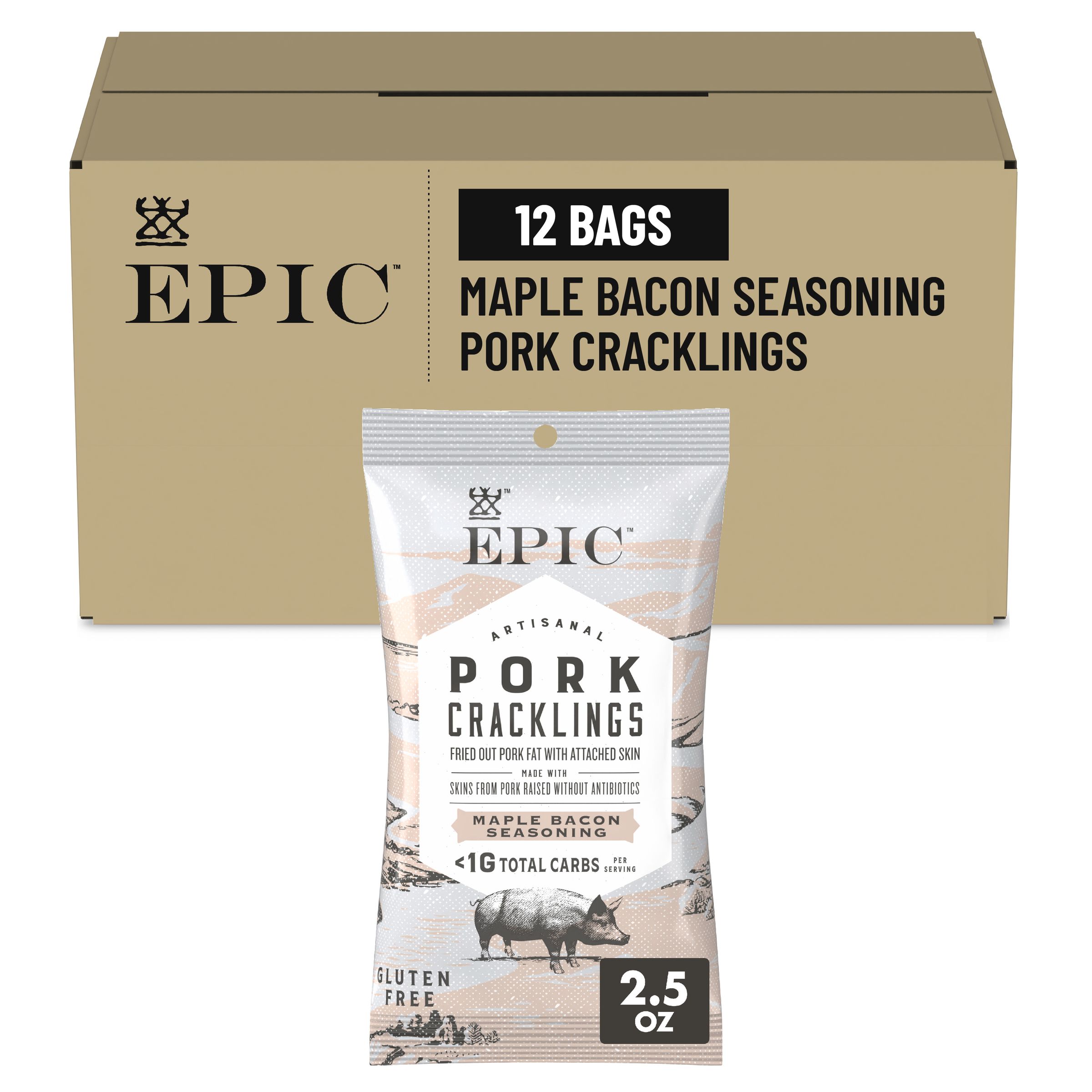  Case Optimized Hero EPIC(TM) Gluten Free Pork Cracklings Maple Bacon (12 ct) 2.5 oz