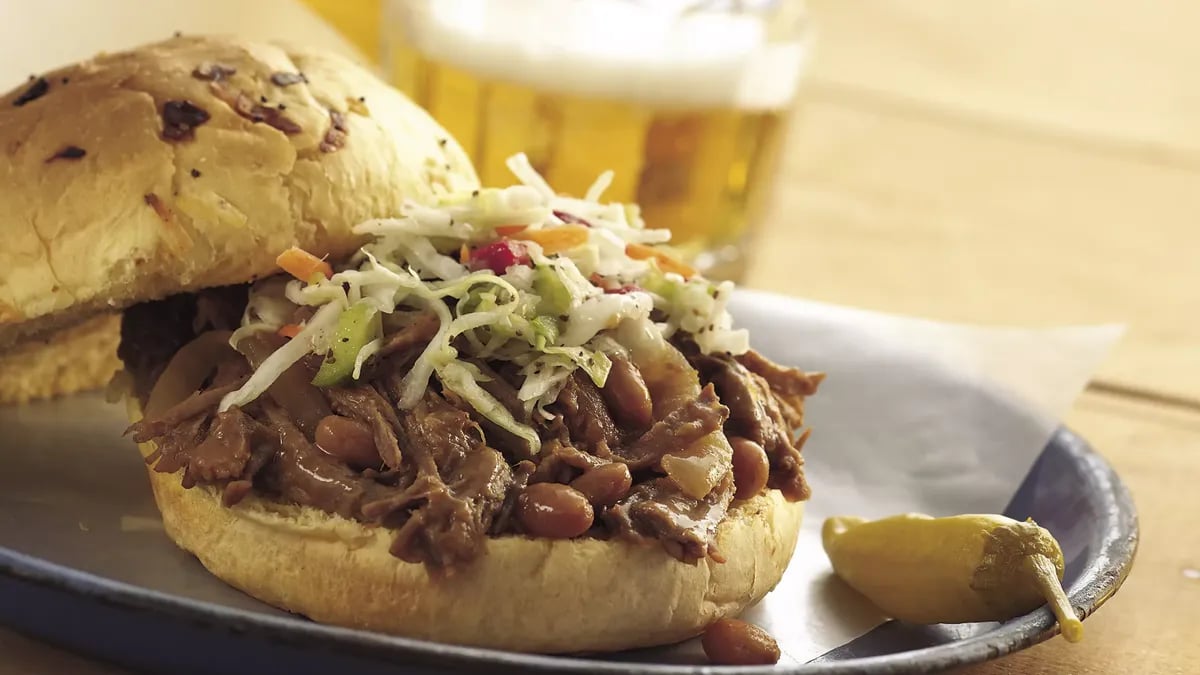 Slow-Cooker Cowboy Beef and BBQ Bean Sandwiches