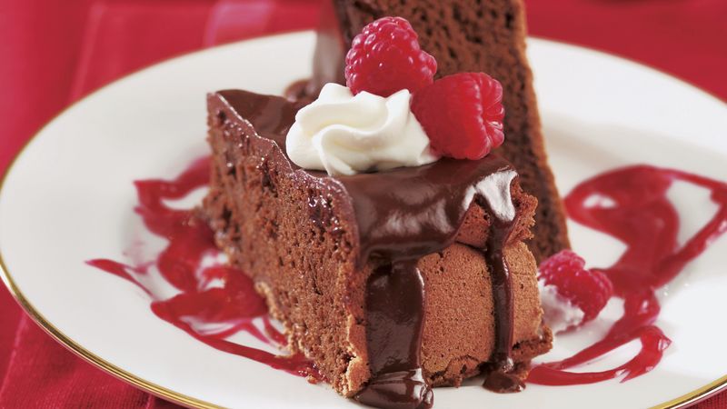Decadent Chocolate Cake with Raspberry Sauce
